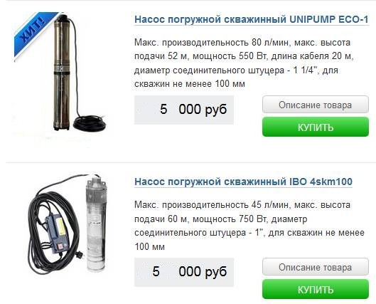 стоимость погружных насосов