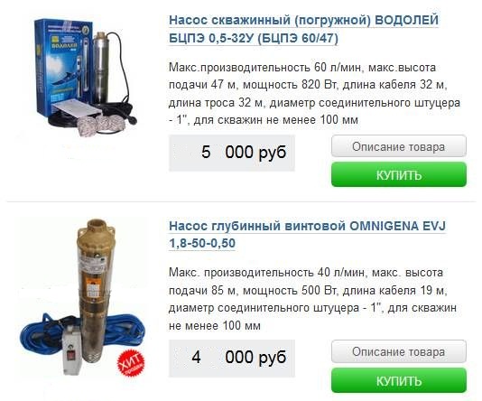 стоимость скважинных насосов