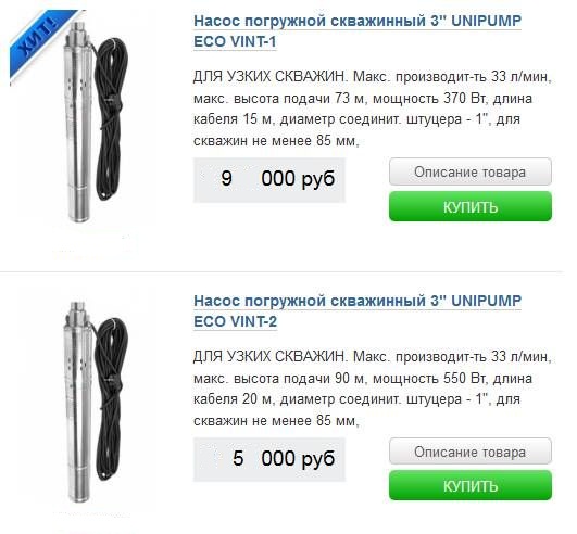 стоимость насосов юнипумп