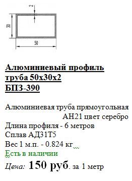 стоимость профиля из алюминия 50*30